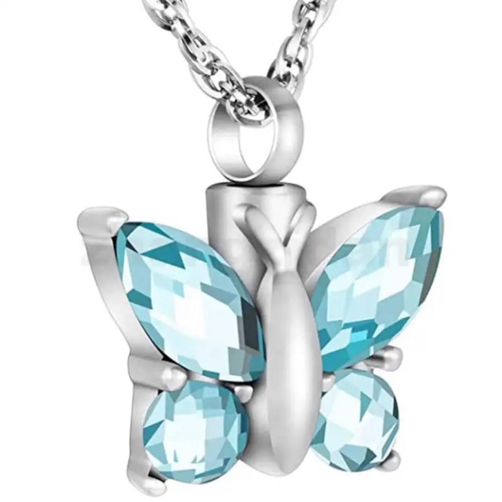 Ocean Blue Butterly Cremation Necklace w/ Chain - BRAND NEW